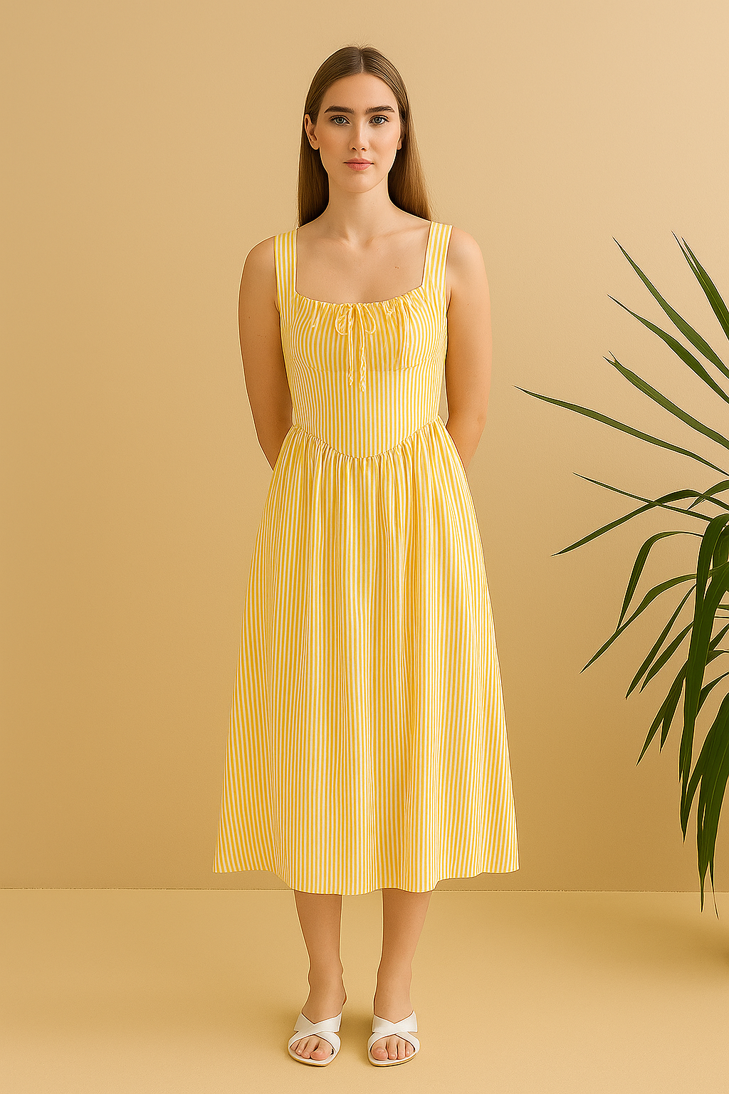 Shirt-Collar Lycra Midi Dress