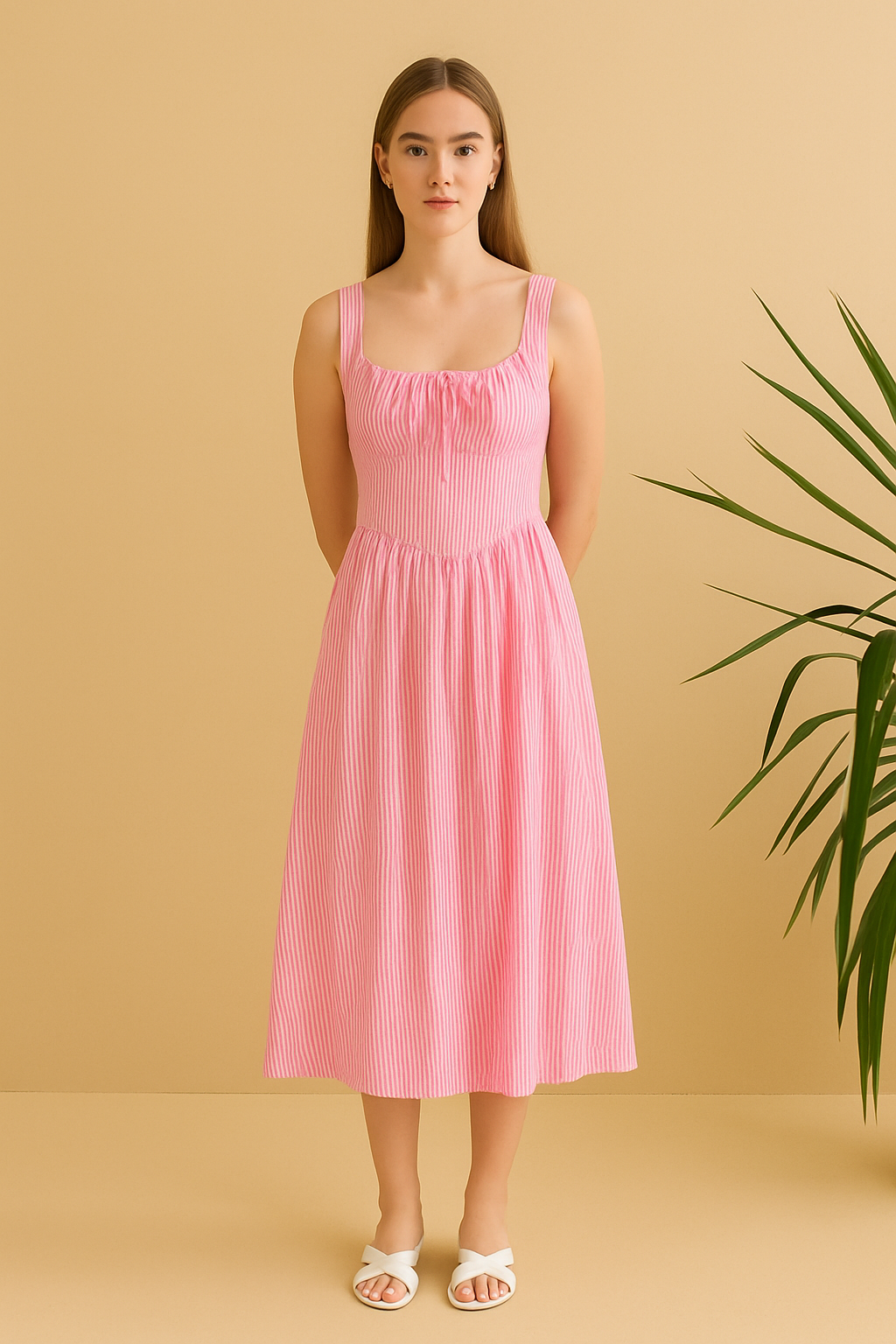 Shirt-Collar Lycra Midi Dress