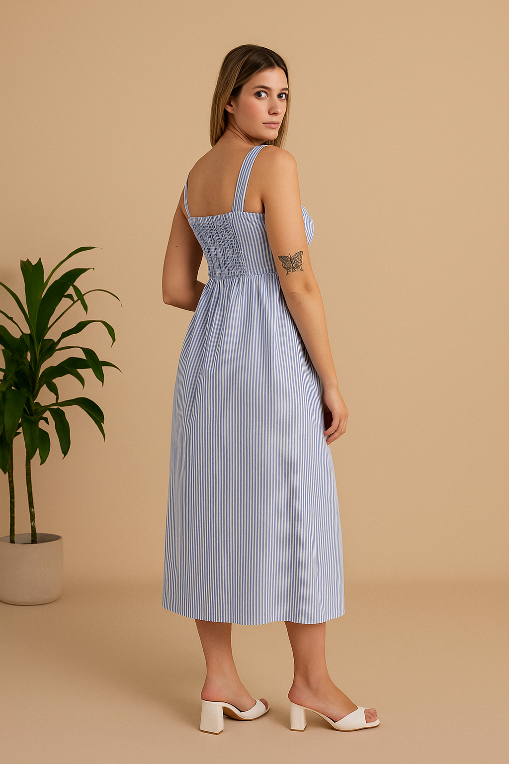 Shirt-Collar Lycra Midi Dress