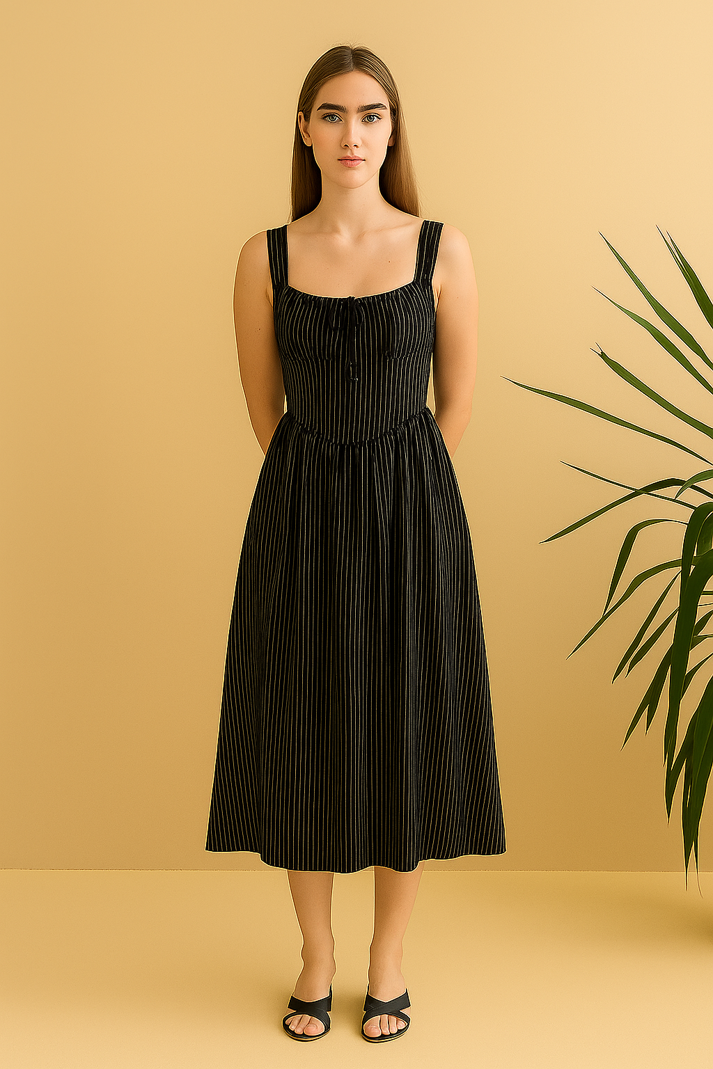 Shirt-Collar Lycra Midi Dress