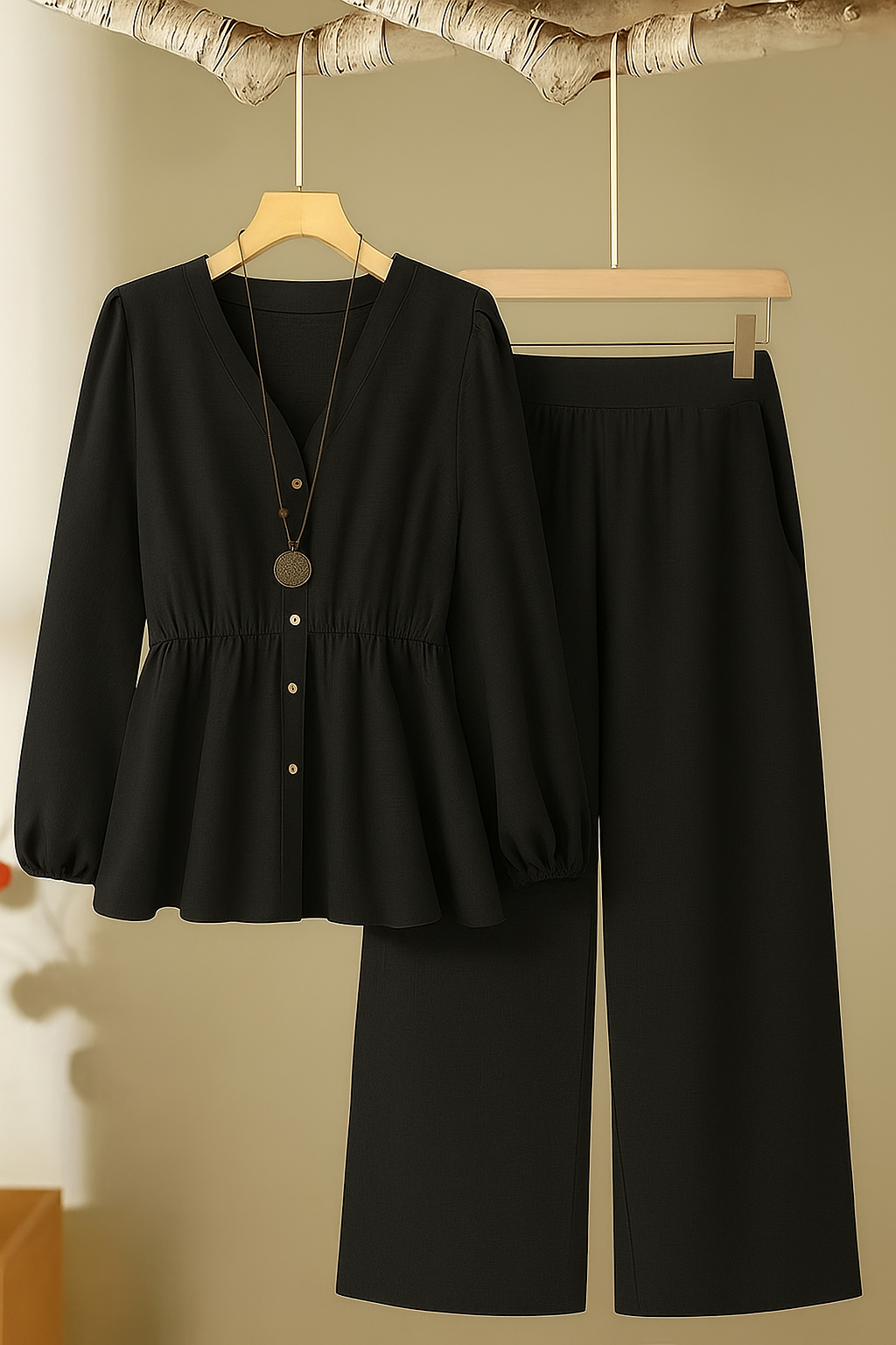 2-Piece Plus Size Casual Set – Solid Long Sleeve Top and Pants