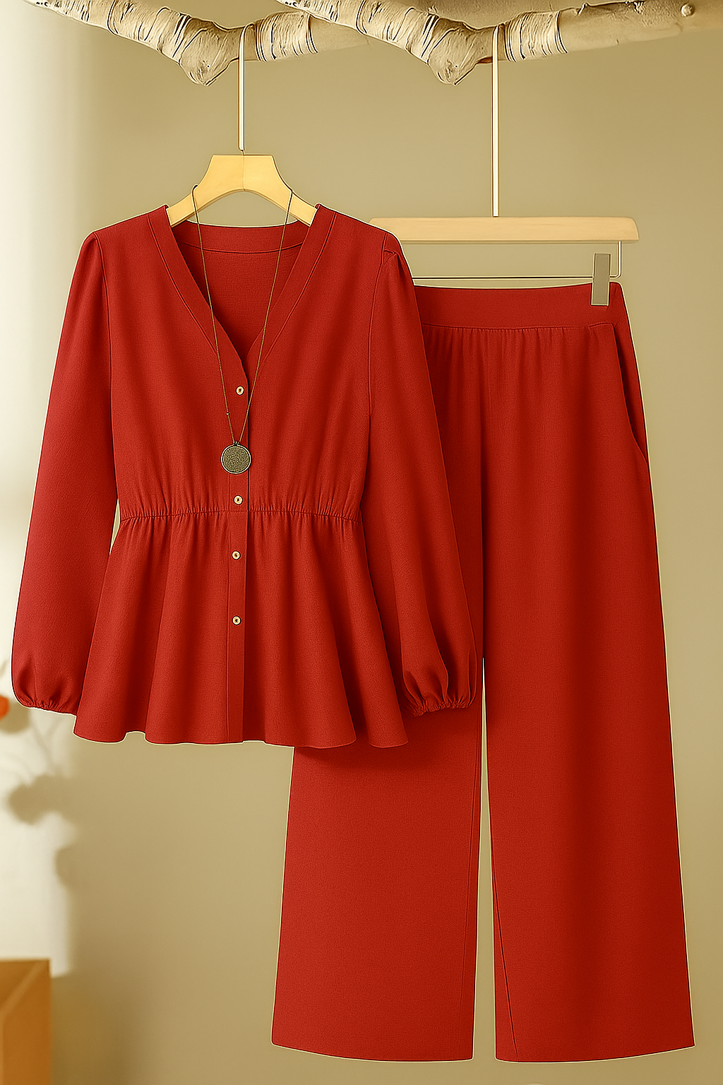 2-Piece Plus Size Casual Set – Solid Long Sleeve Top and Pants