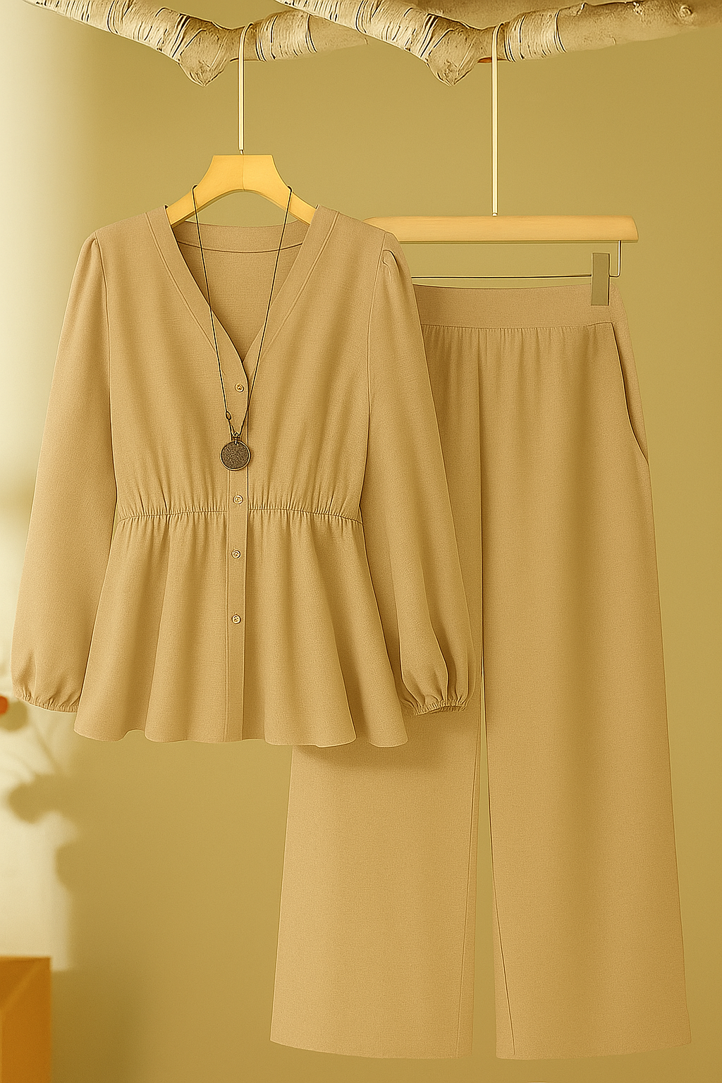 2-Piece Plus Size Casual Set – Solid Long Sleeve Top and Pants
