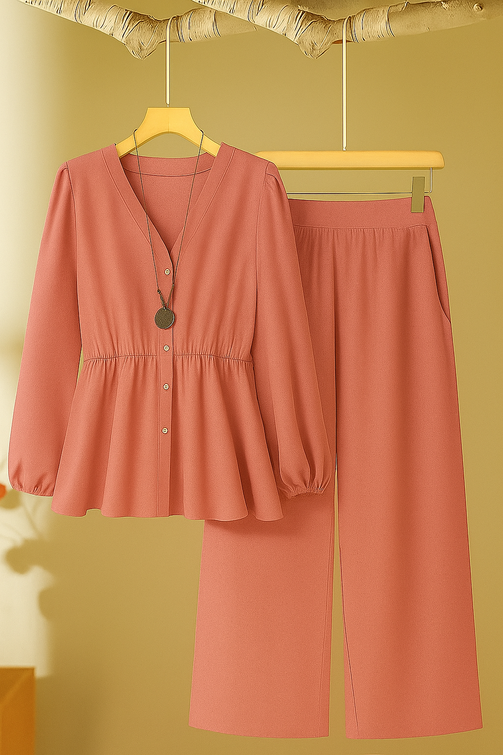 2-Piece Plus Size Casual Set – Solid Long Sleeve Top and Pants