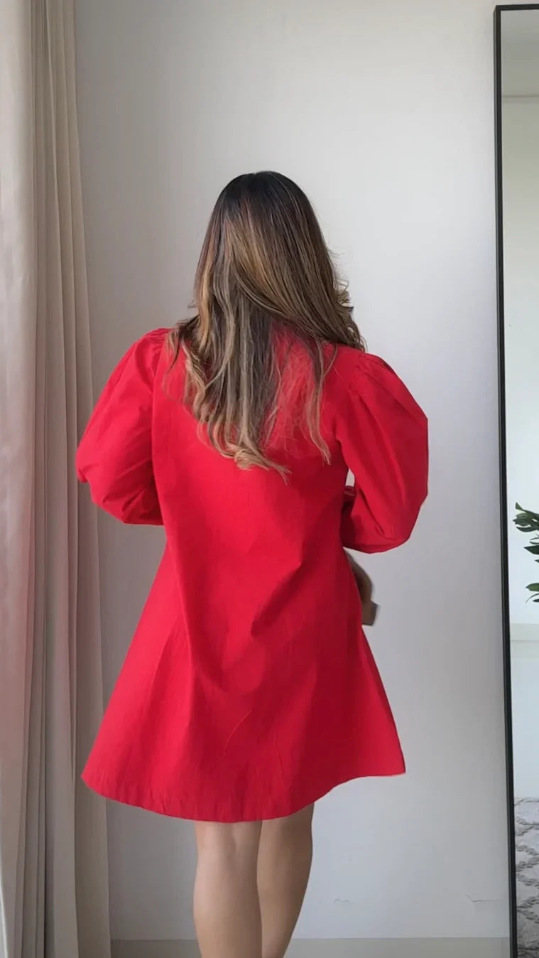 Cherry Red Poplin Dress