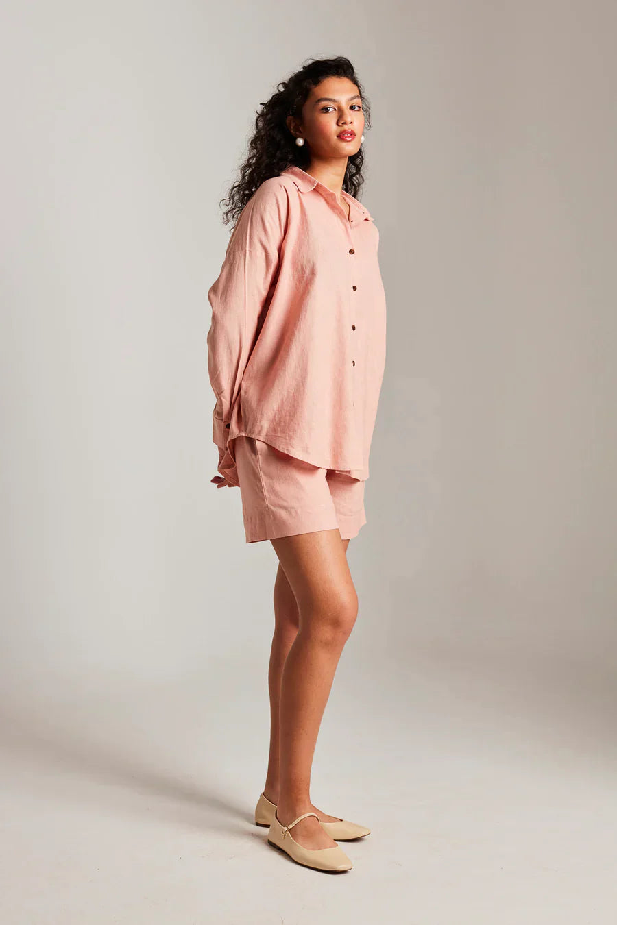 Rosé Co-Linen Classic Shirt Set