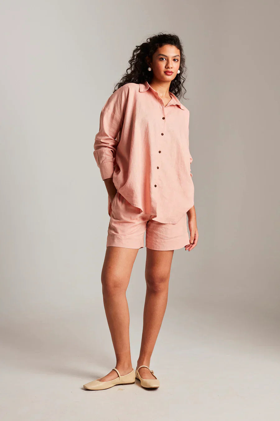 Rosé Co-Linen Classic Shirt Set