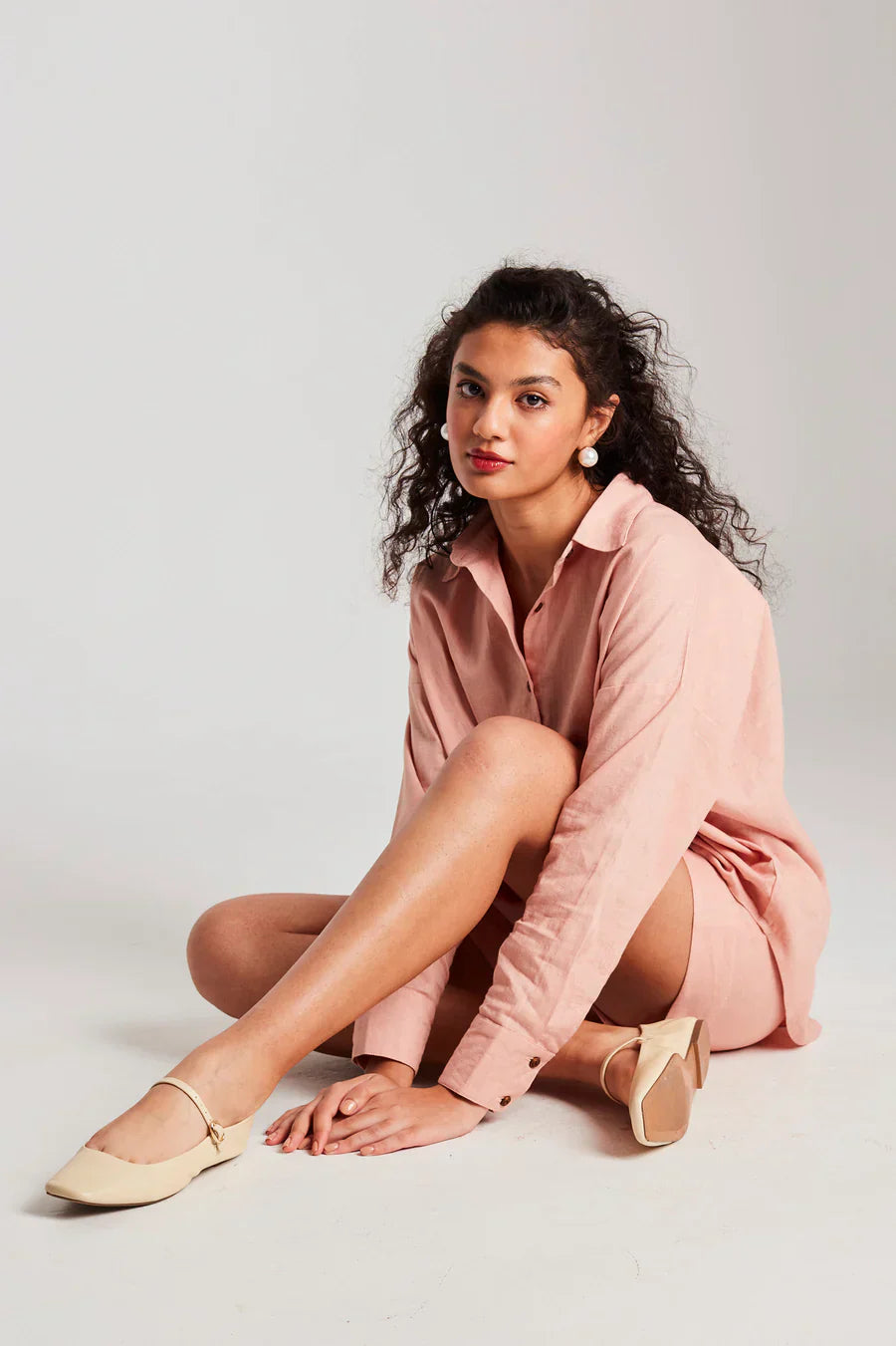 Rosé Co-Linen Classic Shirt Set