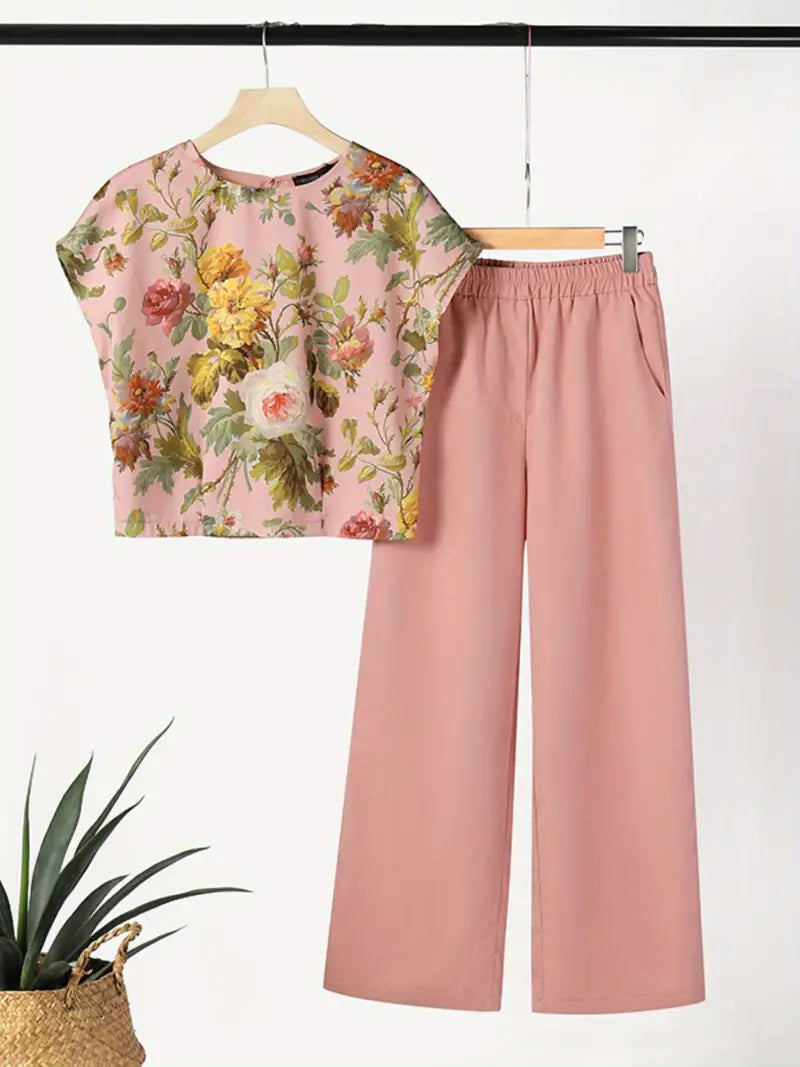 Elegant Floral Print Two-Piece Suit for Women