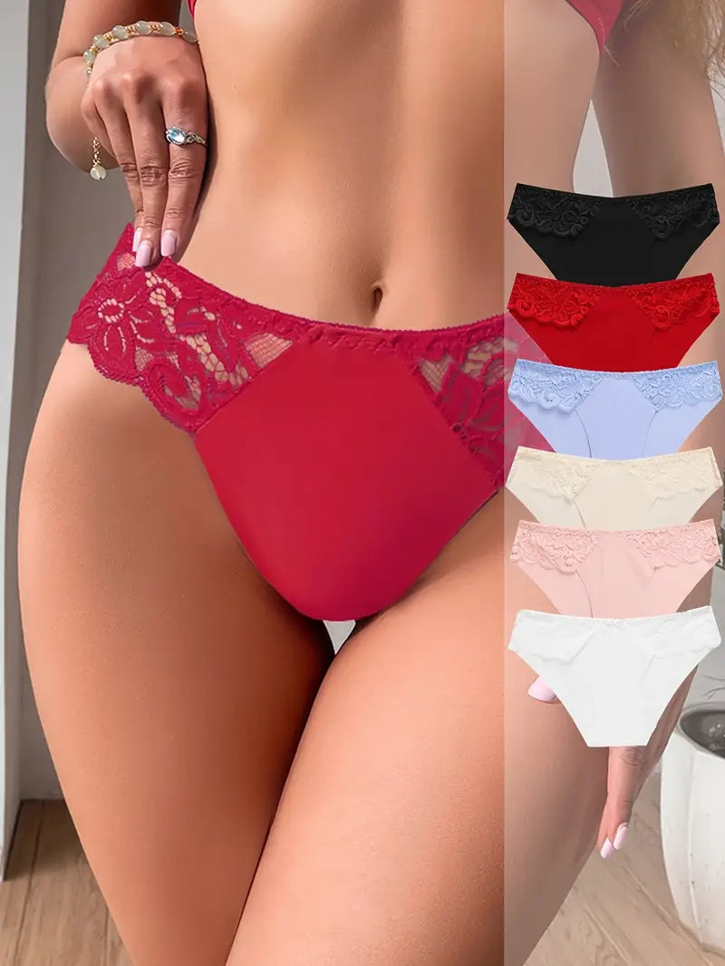 6-Pack Women’s Seamless Lace Underwear, Soft & Durable Panties with Contrast