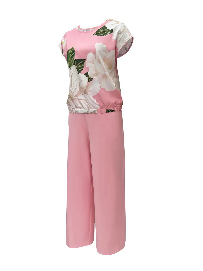 Flora Fly Lounge Set – Boat Neck Butterfly Print Top & Pants