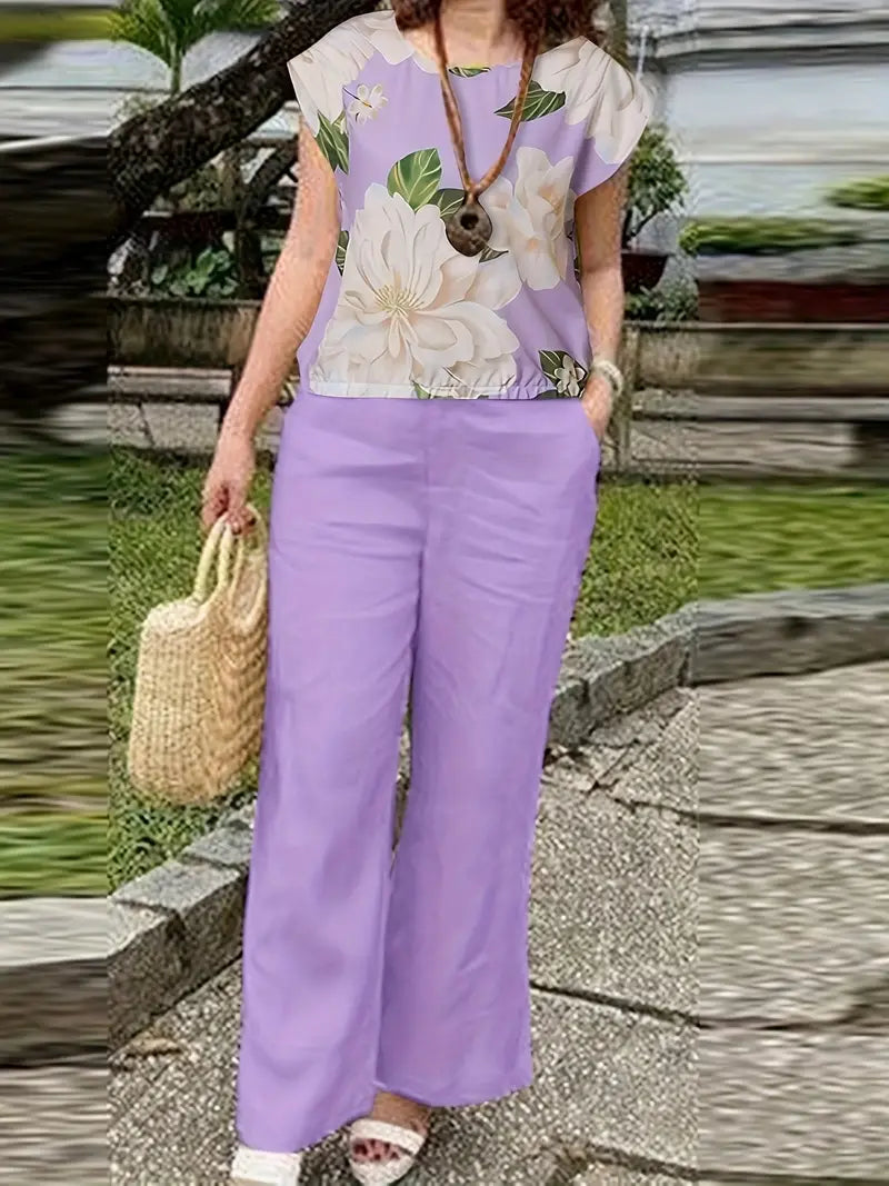 Spring Aura – 2-Piece Floral Print Vacation Outfit for Women