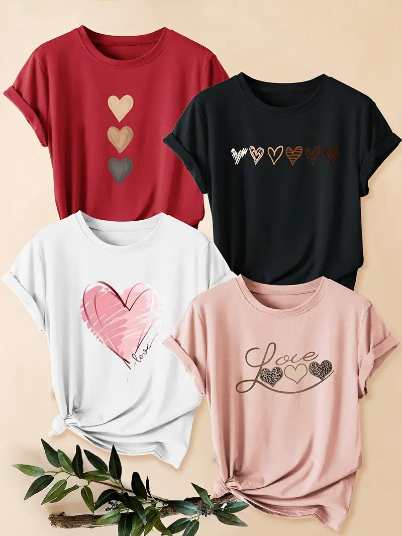 4pcs Women's - Daisy Print T-Shirts