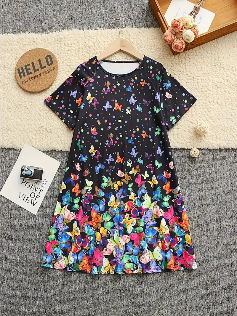 Girls' 4-Pack Novelty Dresses: Unicorn & Butterfly 3D patterns, perfect for summer vacation/casual wear.