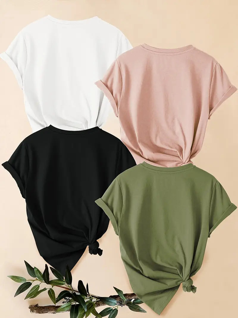 4pcs Women's - Daisy Print T-Shirts