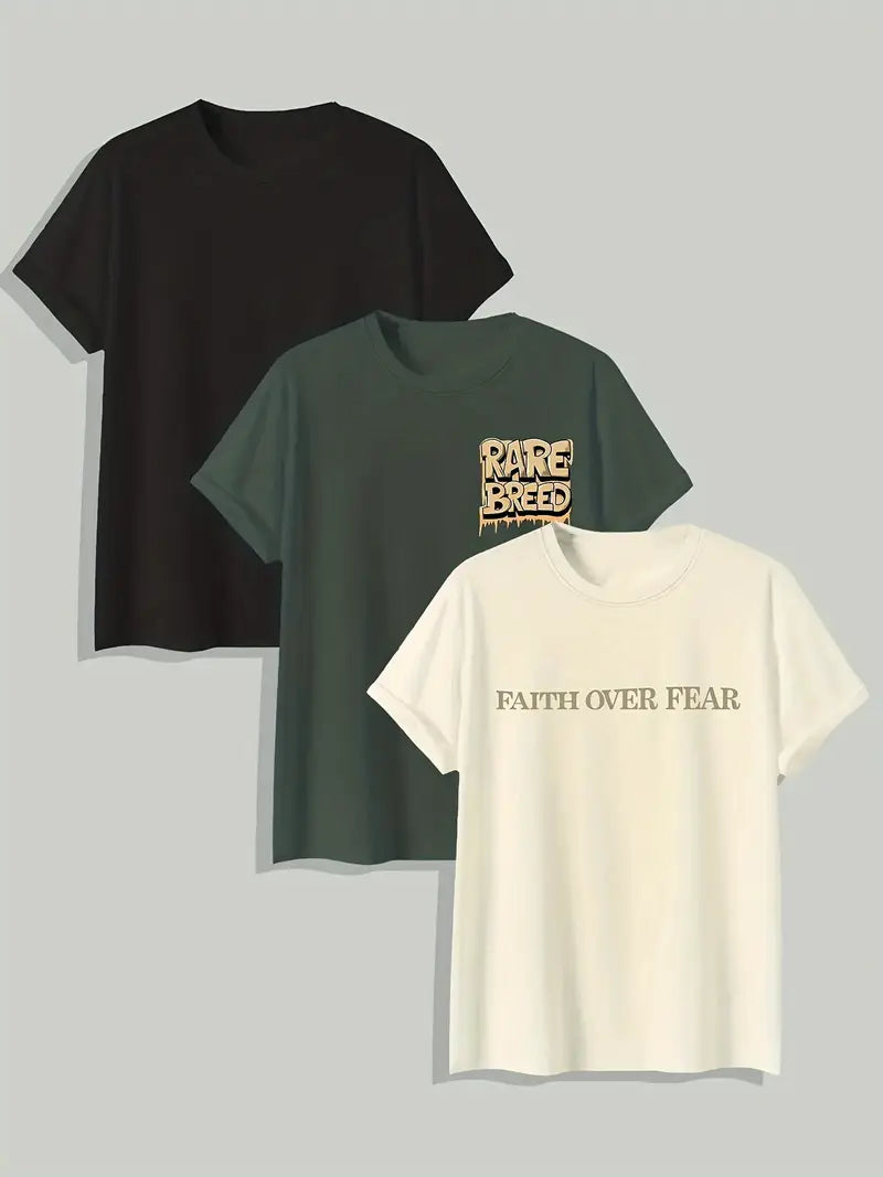Men’s 3PCS T-Shirt Set – Never Alone | Rare Breed | Faith Over Fear
