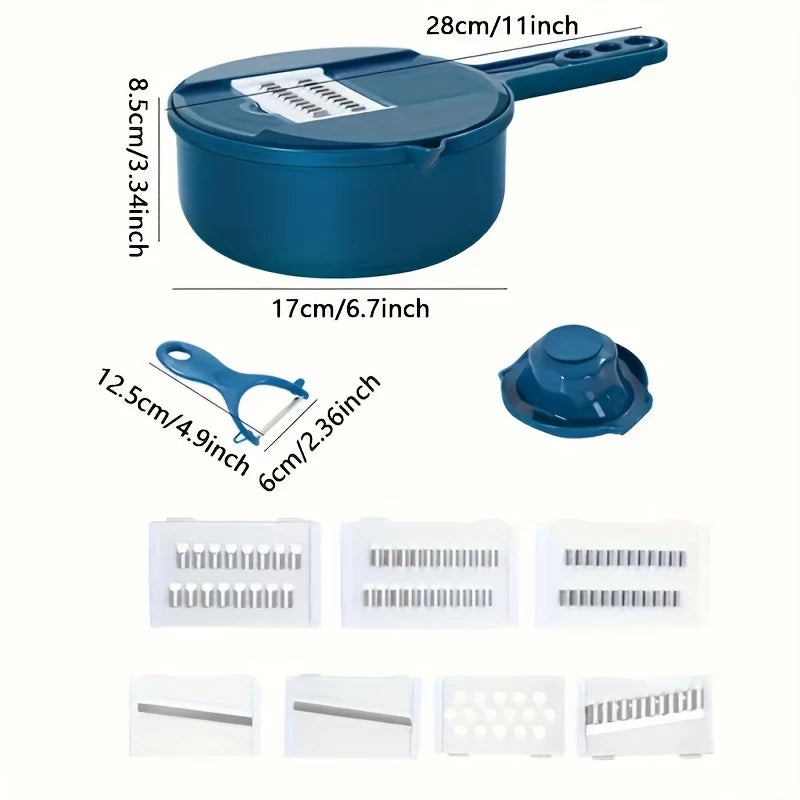 All-in-One Manual Food Processor – Heavy-Duty Veg Chopper with 6 Cutting Blades & Hand Guard