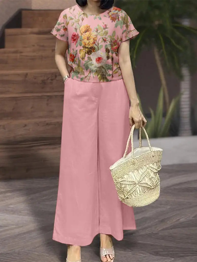 Elegant Floral Print Two-Piece Suit for Women