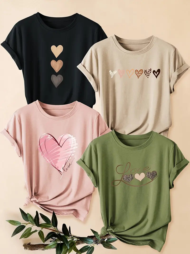 4pcs Women's - Daisy Print T-Shirts