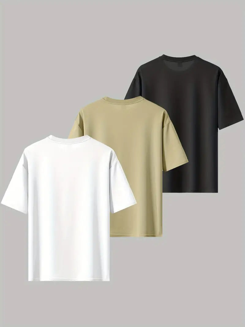 Men’s 3-Pack Graphic T-Shirts – Lightweight trending round neck
