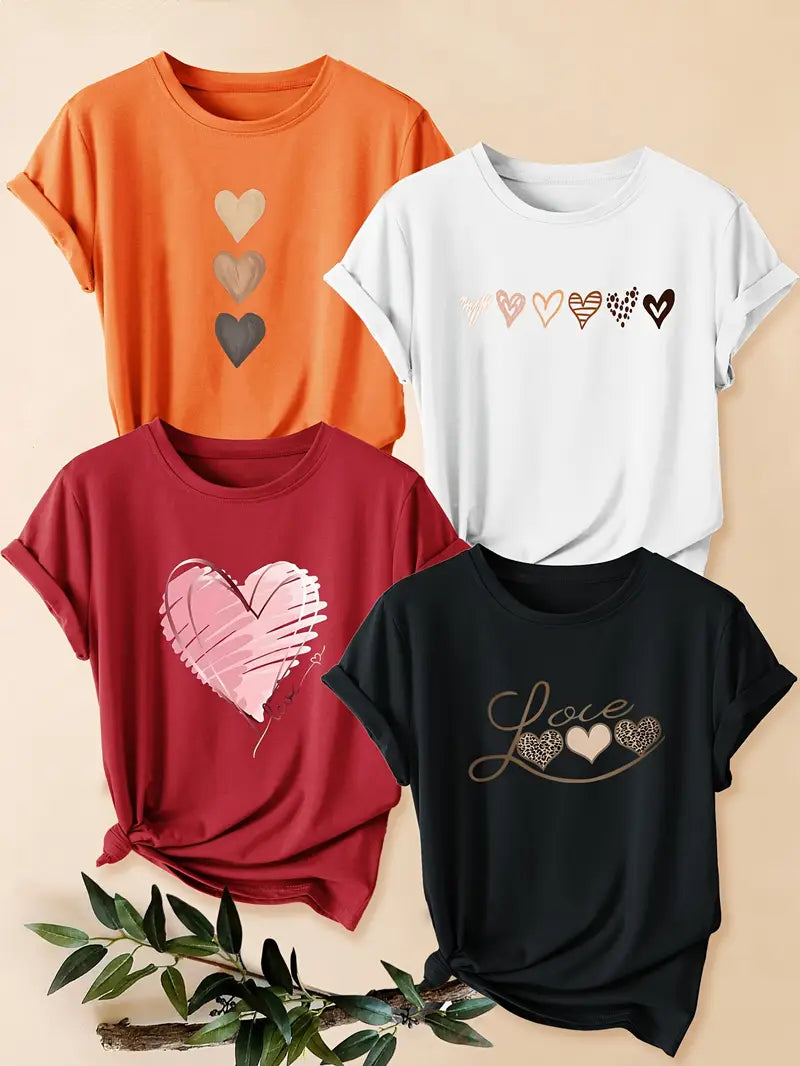 4pcs Women's - Daisy Print T-Shirts