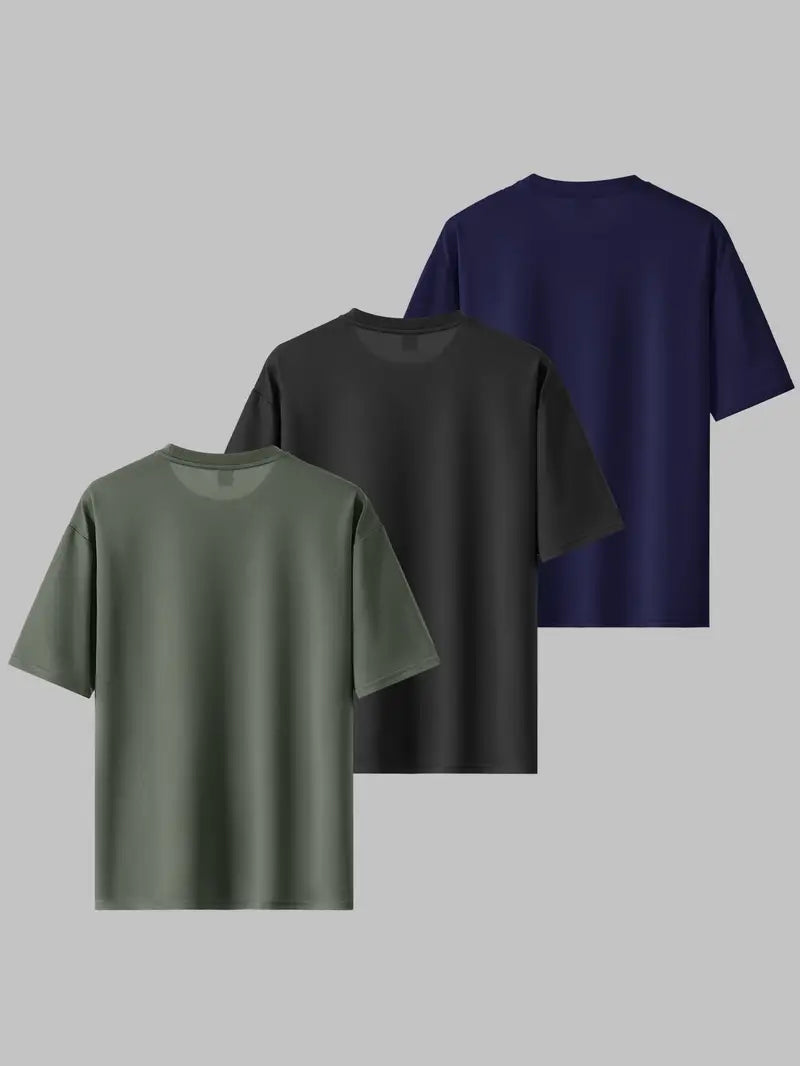 Men’s 3-Pack Graphic T-Shirts – Lightweight trending round neck