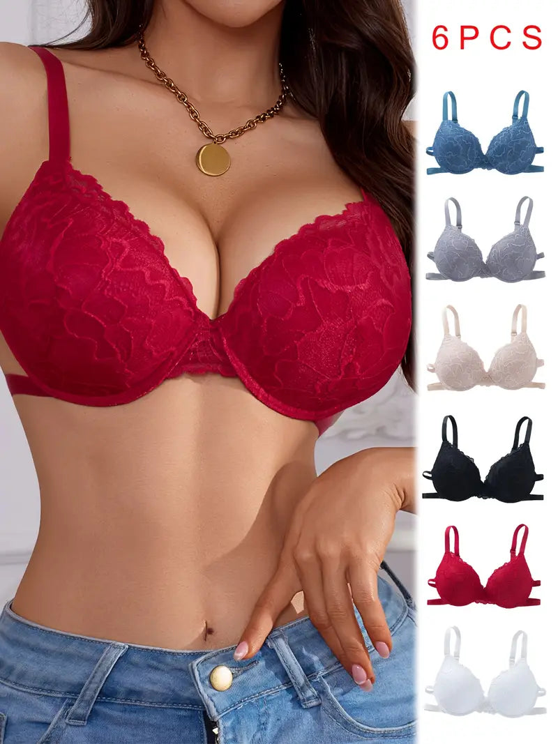 6pcs Women's Floral Lace Push-Up Bras(pack of 6)