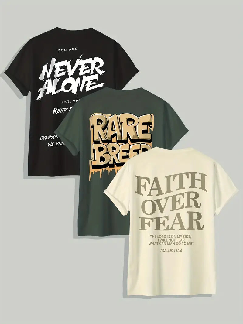 Men’s 3PCS T-Shirt Set – Never Alone | Rare Breed | Faith Over Fear