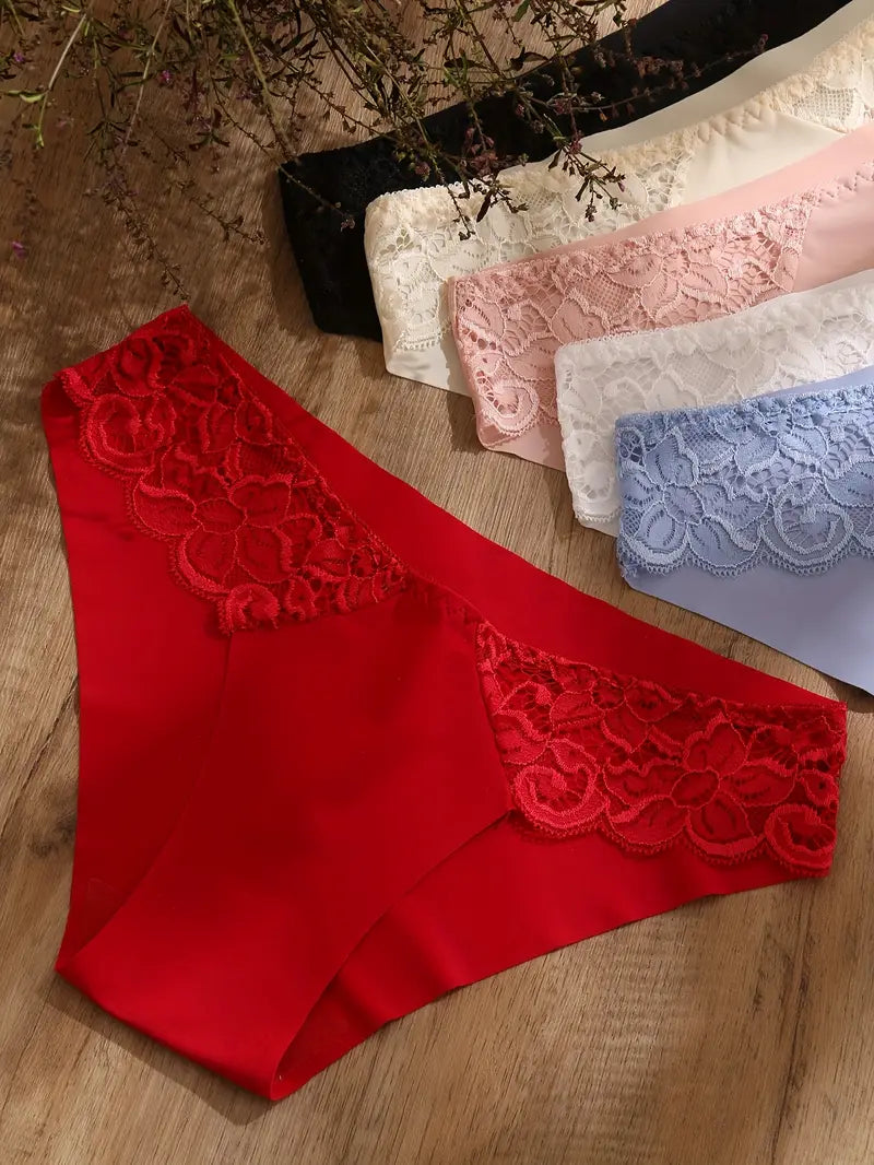6-Pack Women’s Seamless Lace Underwear, Soft & Durable Panties with Contrast