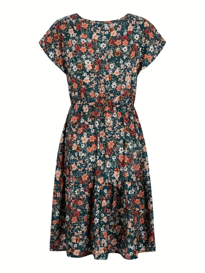 Sunlit Grace – Elegant Floral Woven Midi Dress