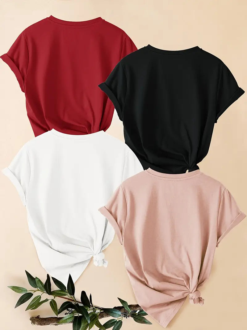 4pcs Women's - Daisy Print T-Shirts