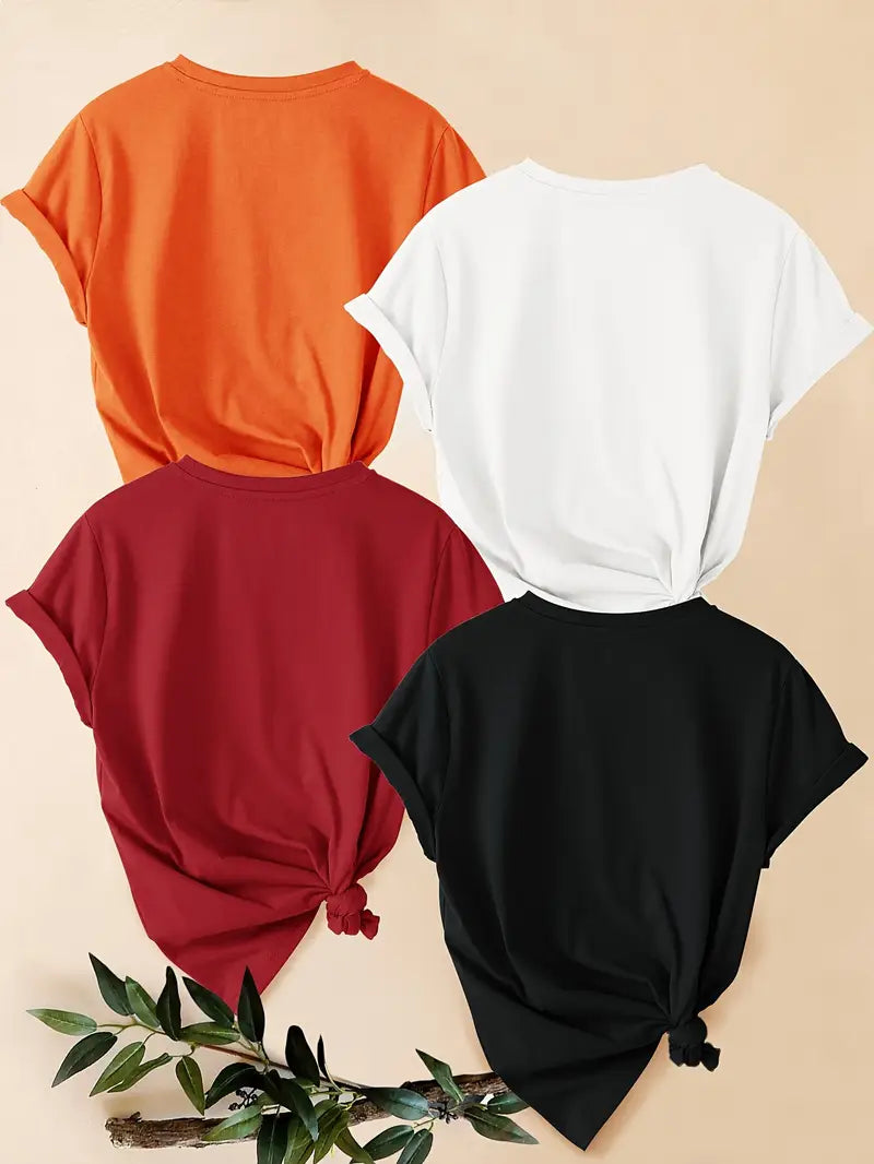 4pcs Women's - Daisy Print T-Shirts