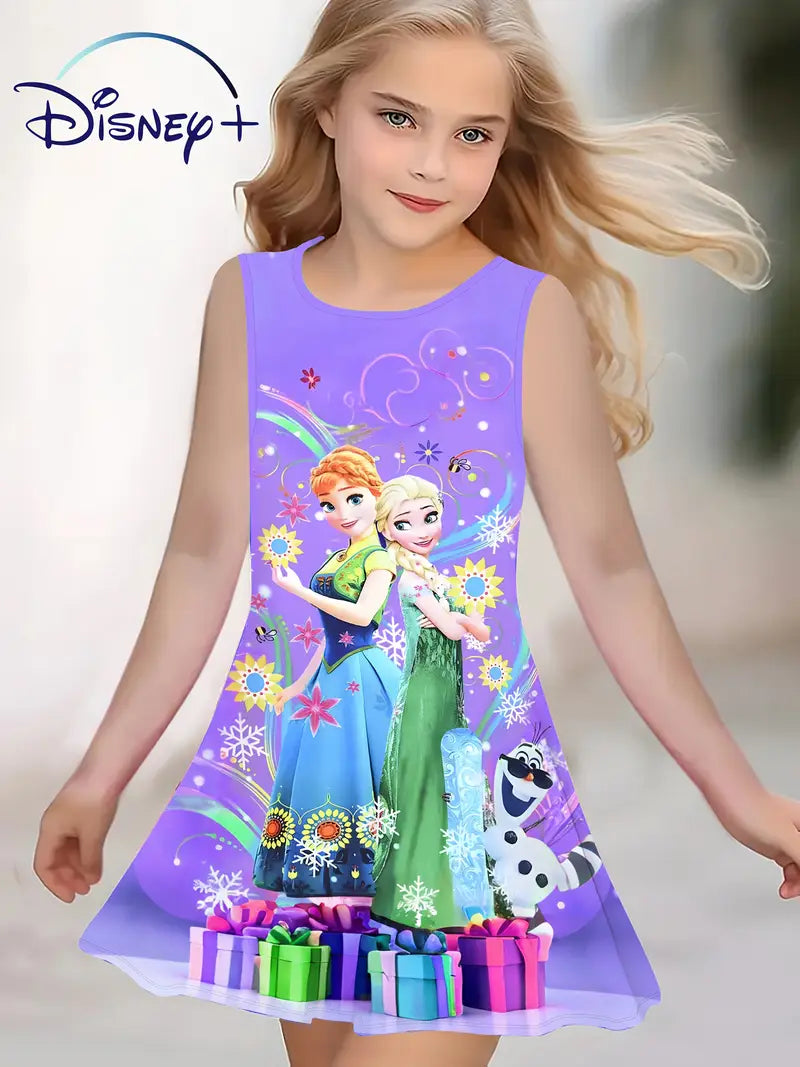 Pretty Girls' Fashion Frozen Elsa and Anna Princess Print Sleeveless Vest Dress