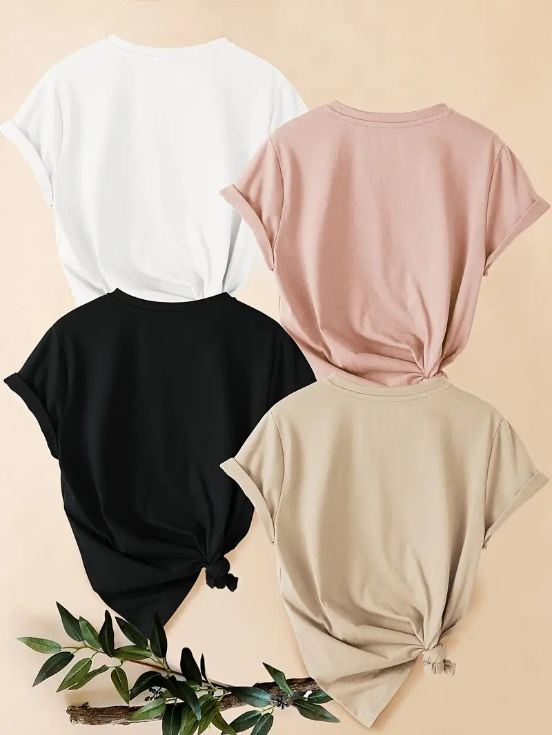 4pcs Women's - Daisy Print T-Shirts