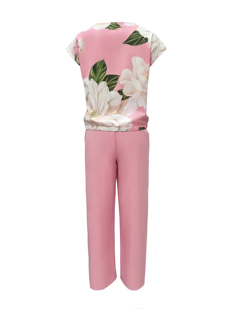 Flora Fly Lounge Set – Boat Neck Butterfly Print Top & Pants