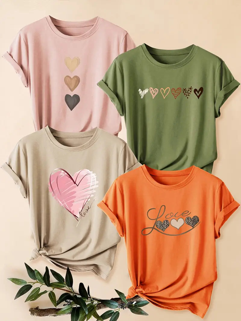 4pcs Women's - Daisy Print T-Shirts