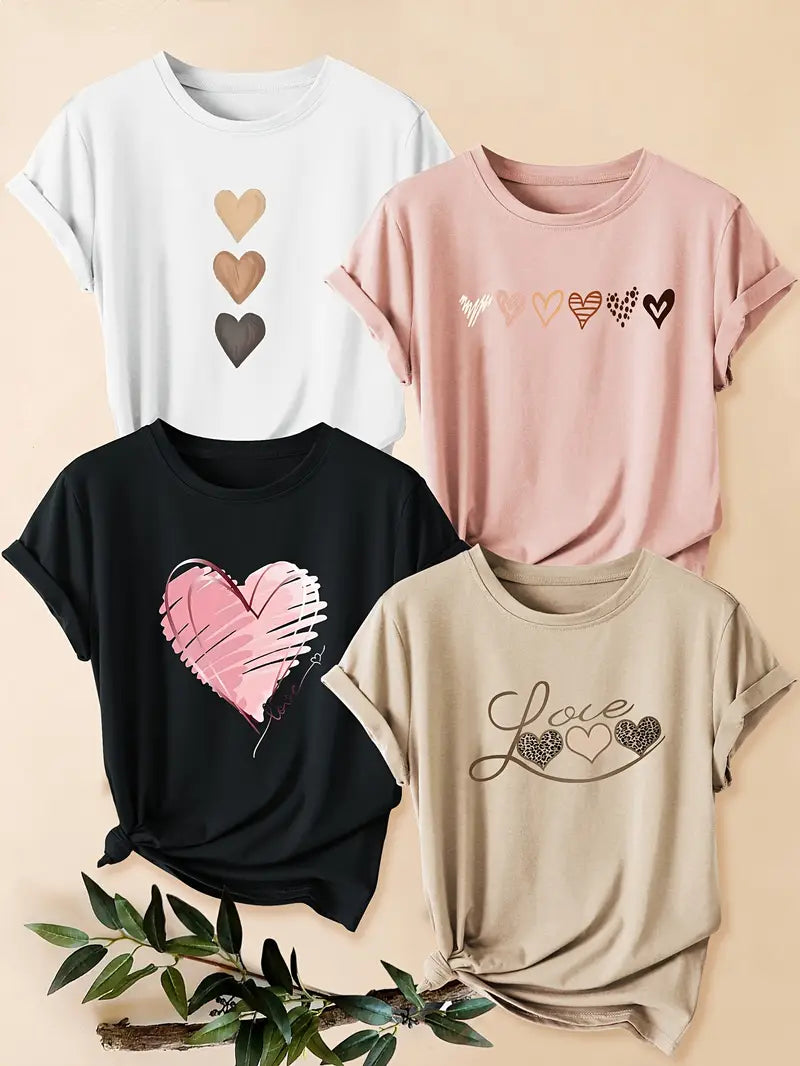 4pcs Women's - Daisy Print T-Shirts