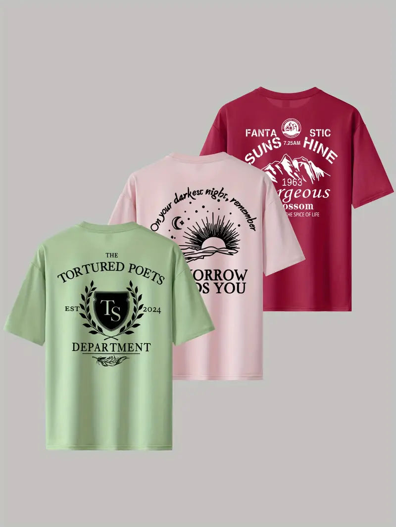 Men’s 3-Pack Graphic T-Shirts – Lightweight trending round neck