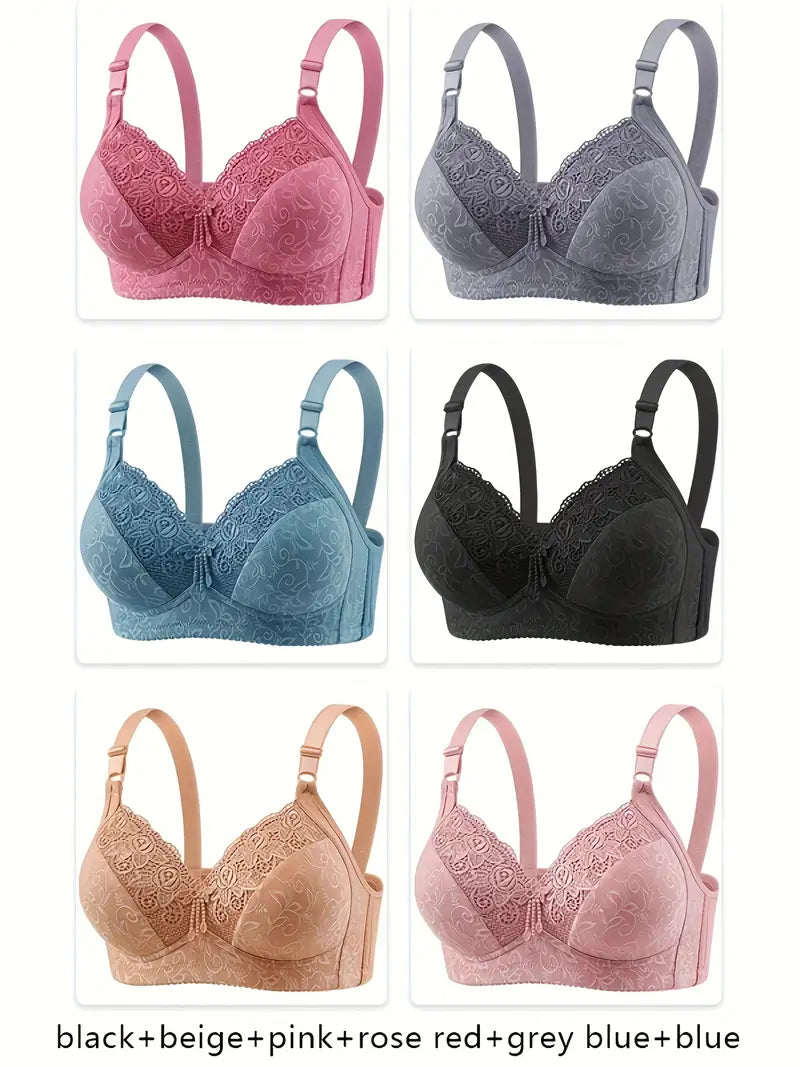 6pcs Women's Floral Lace Push-Up Bras(pack of 6)