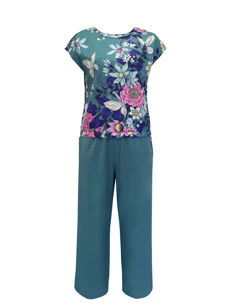 Flutter Chic – Boat Neck Floral Top with Matching Pants Set