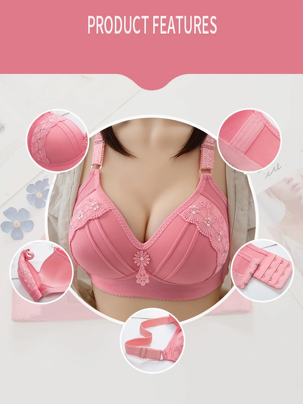 6pcs Women's Floral Lace Push-Up Bras(pack of 6)