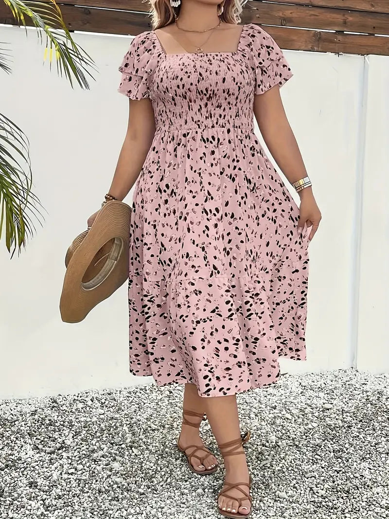 Verda Luxe – Elegant Fitted Waist Tropical Dress