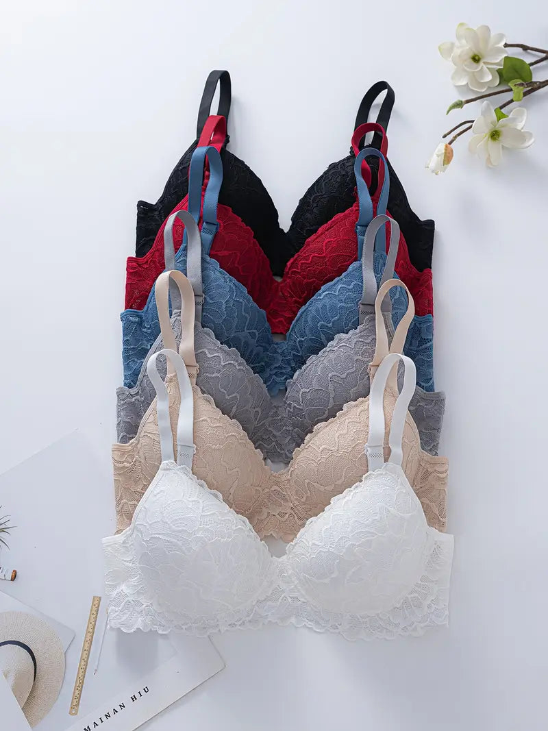 6pcs Women's Floral Lace Push-Up Bras(pack of 6)