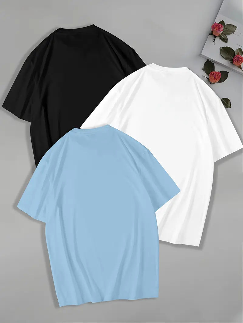 3-Pack Men's College-Style Graphic Tees – Florida, LA & California Print Crewnecks (Black, White, Green)