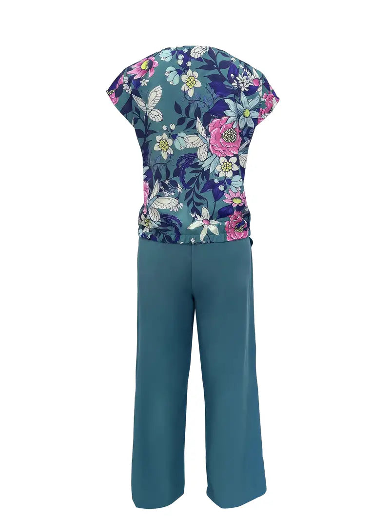 Flutter Chic – Boat Neck Floral Top with Matching Pants Set