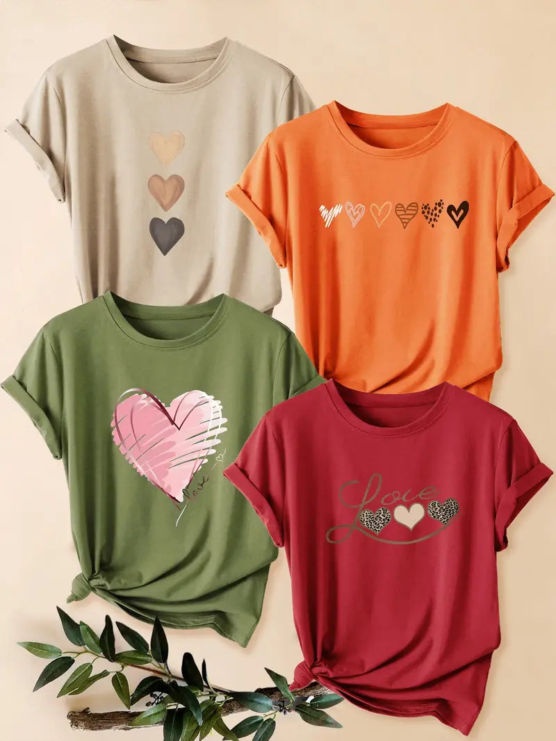 4pcs Women's - Daisy Print T-Shirts