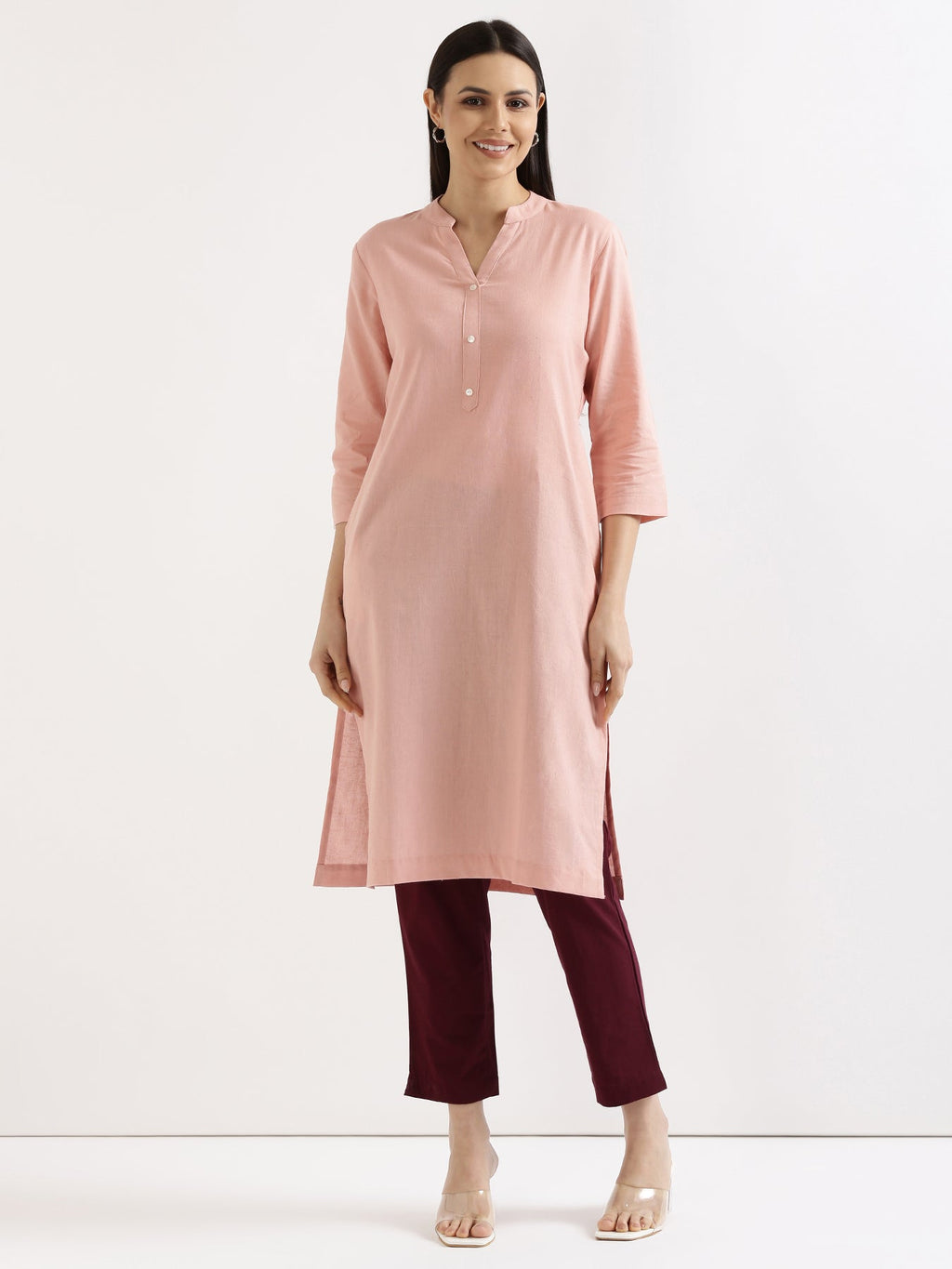 Salmon Pink Linen Kurta