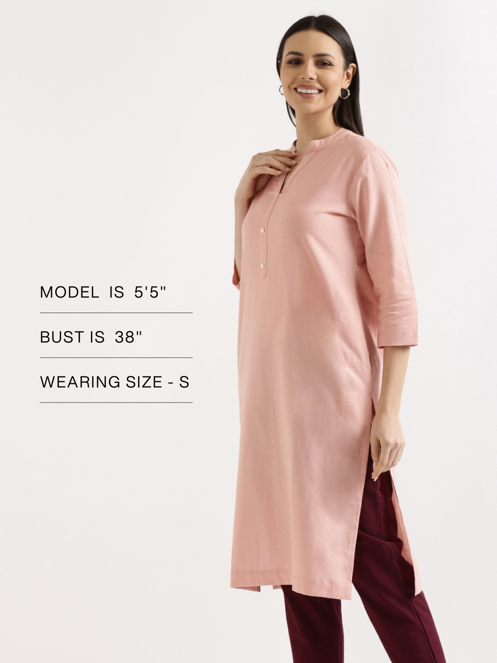 Salmon Pink Linen Kurta
