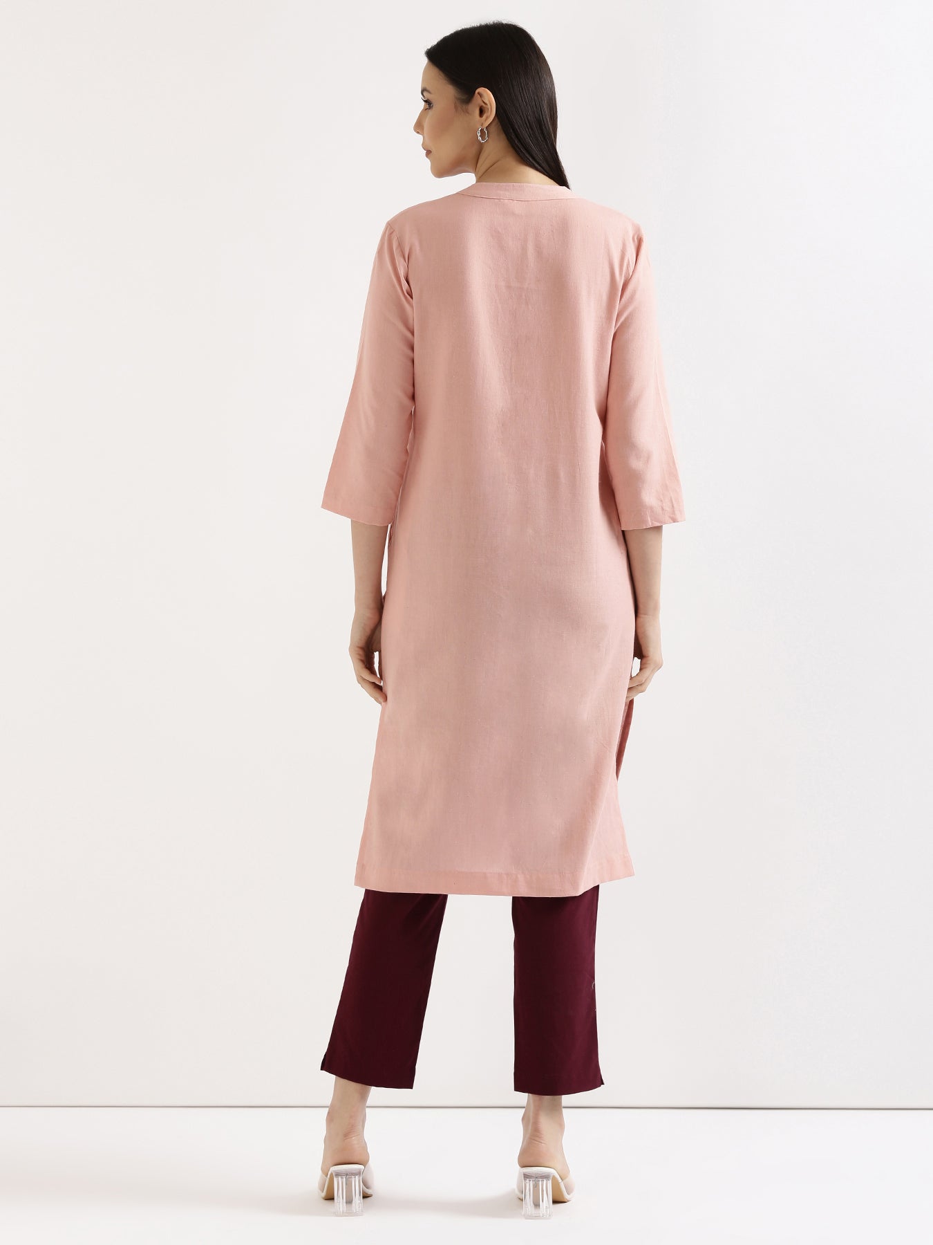 Salmon Pink Linen Kurta