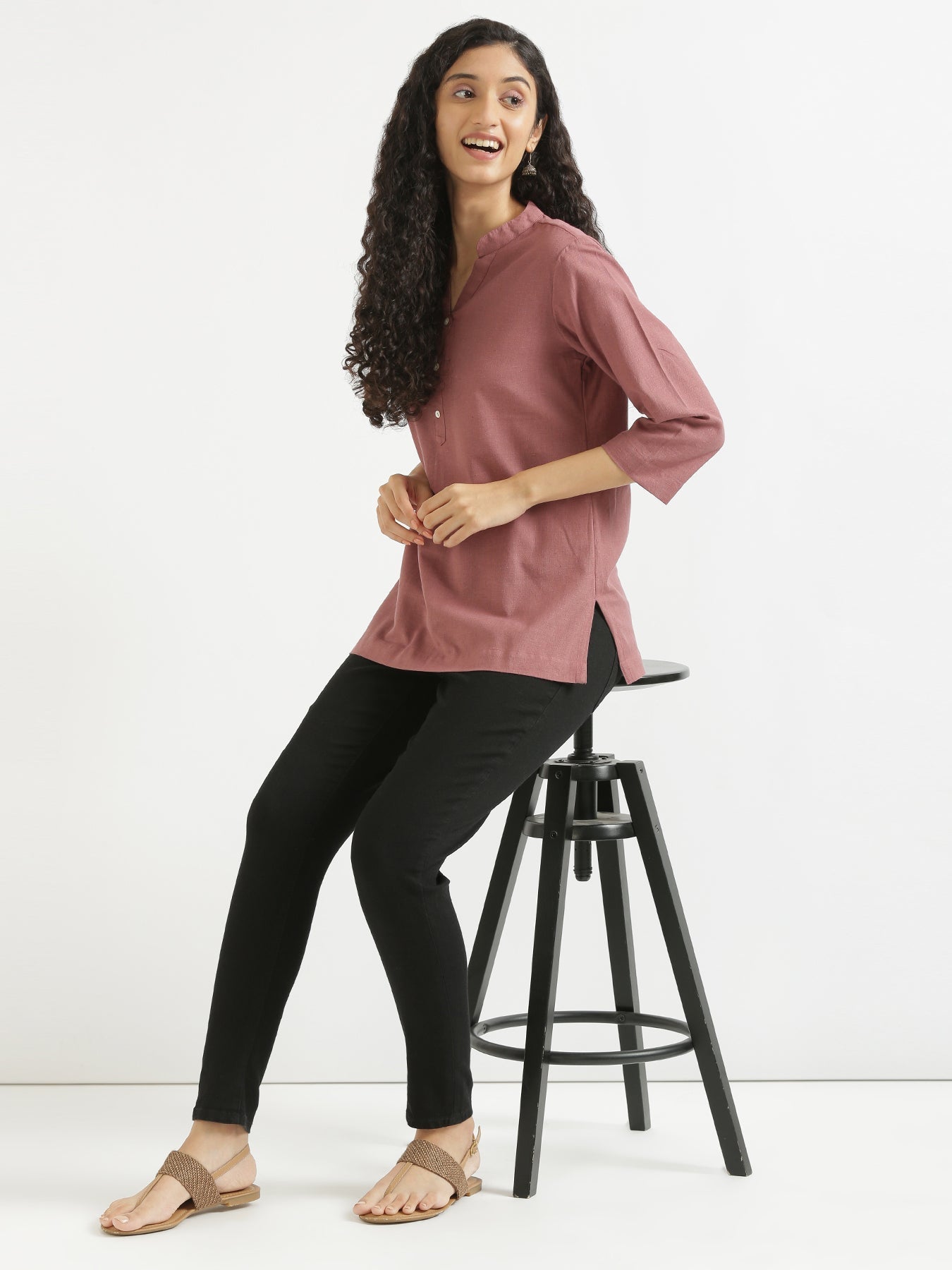 Rose Taupe Linen Kurta